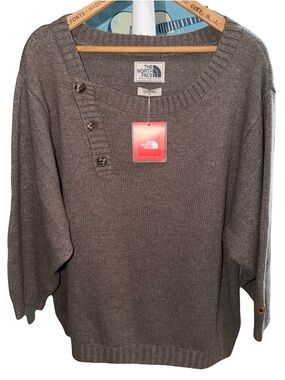 NWT The North Face XL Brown Willow Grove Sweater Crewneck Wool blend asymetrical